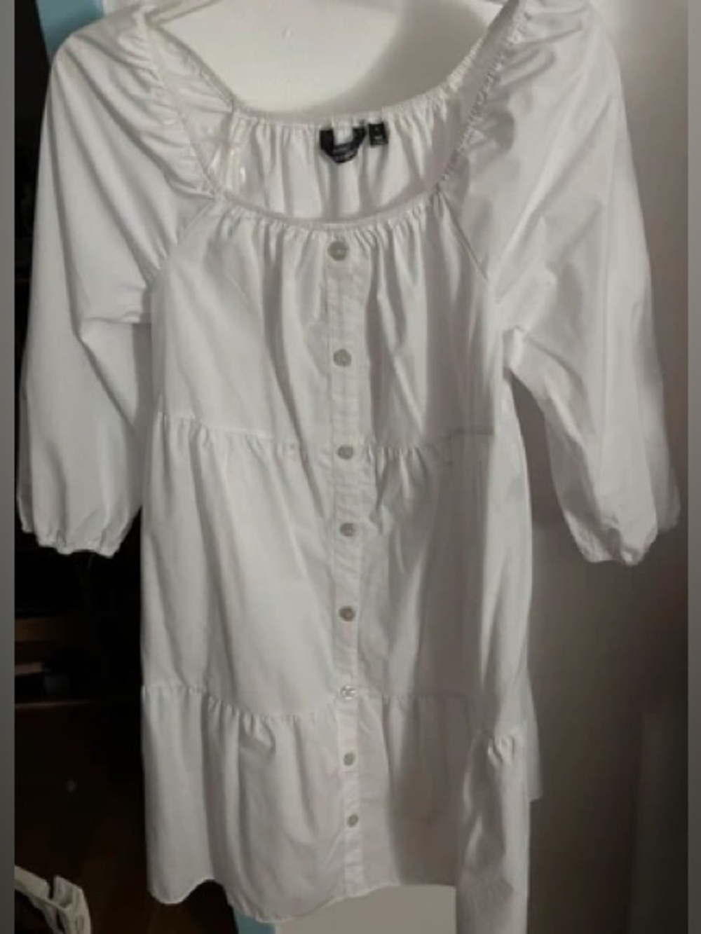 Mlle Gabrielle White Tiered Button-Front Dress